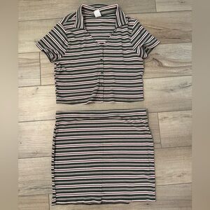No Boundaries Green and Pink Striped Mini Skirt
Crop Top Set